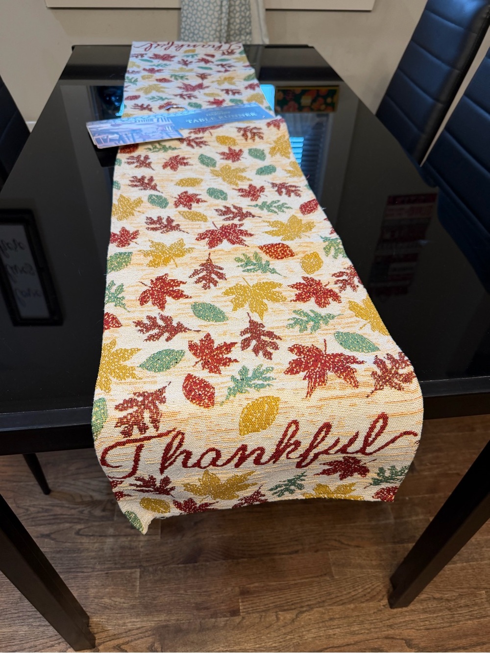 Thankful Autumn Leaves Table Runner - Neutral with Red, Gold & Green